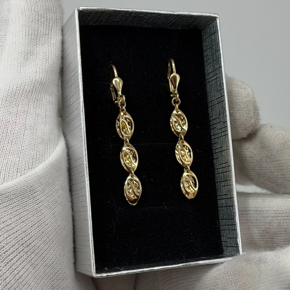 14K Yellow Gold Dangle Drop Earrings Leverback 2.6g Solid Gold Oval Link New - Picture 5 of 8